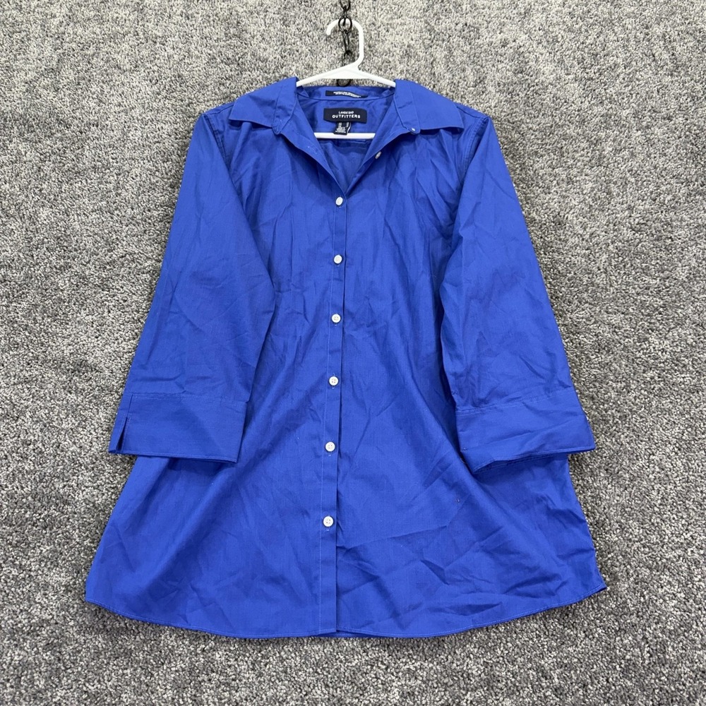 Lands' End Shirt Womens 14 Tall Blue Collared 3/4 Sleeve Tunic Button Up Casual